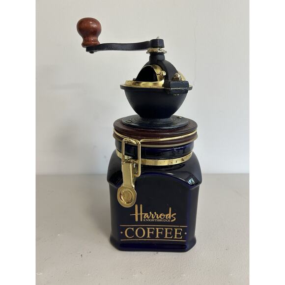 Original Vintage Harrods Knightsbridge coffee grinder/cannister blue - Picture 1 of 9